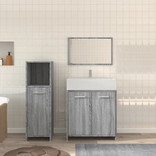 Set Mobili da Bagno 3 pz Grigio Sonoma in Legno Multistrato | homemem39