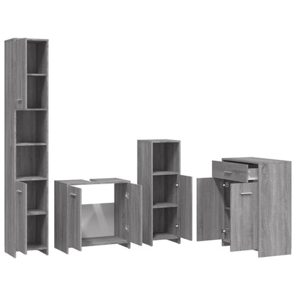 Set Mobili da Bagno 4 pz Grigio Sonoma in Legno Multistrato | homemem39
