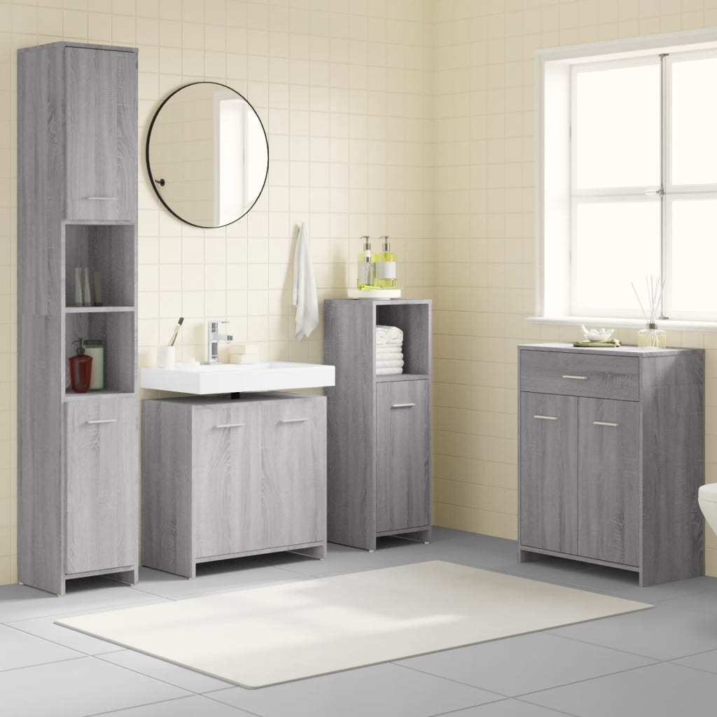 Set Mobili da Bagno 4 pz Grigio Sonoma in Legno Multistrato | homemem39