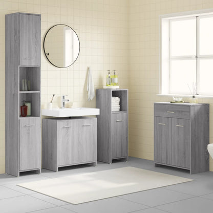 Set Mobili da Bagno 4 pz Grigio Sonoma in Legno Multistrato | homemem39