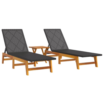 Set Mobili da Giardino 3 pz Polyrattan e Legno Massello Acacia