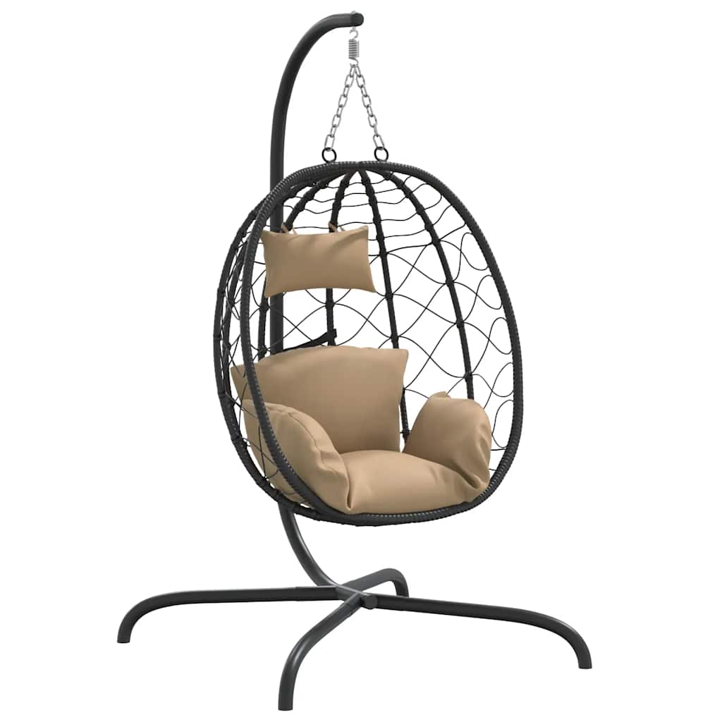 Poltrona sospesa a uovo con cuscino in polyrattan color tortora