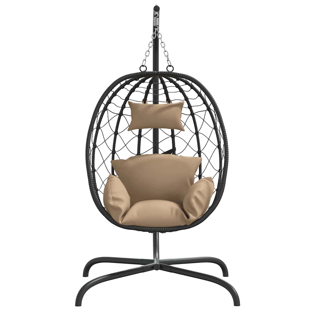 Poltrona sospesa a uovo con cuscino in polyrattan color tortora