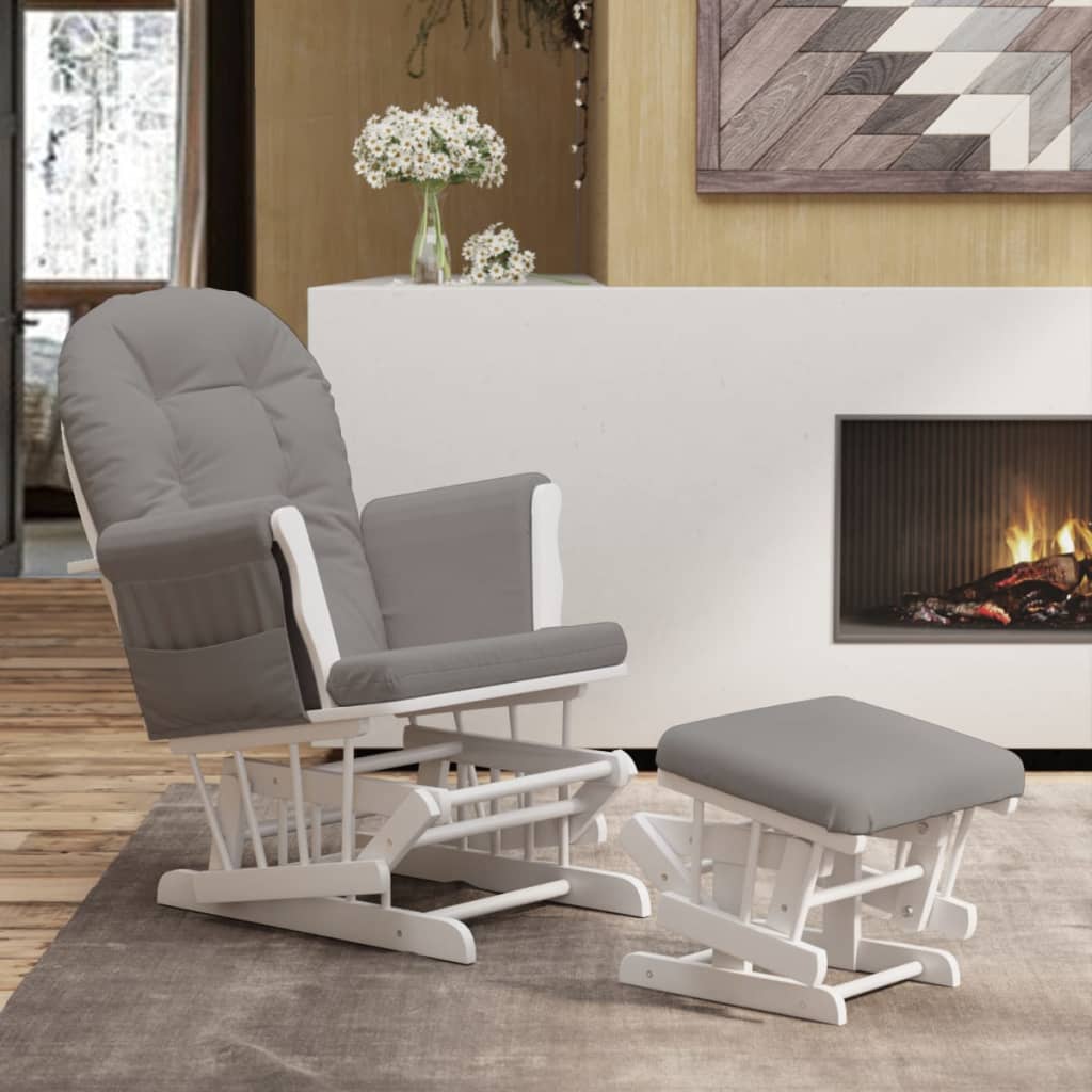 Poltrona Glider con Sgabello Grigio Chiaro in Tessuto