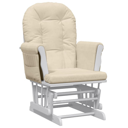 Poltrona Glider con Sgabello Bianco Crema in Tessuto