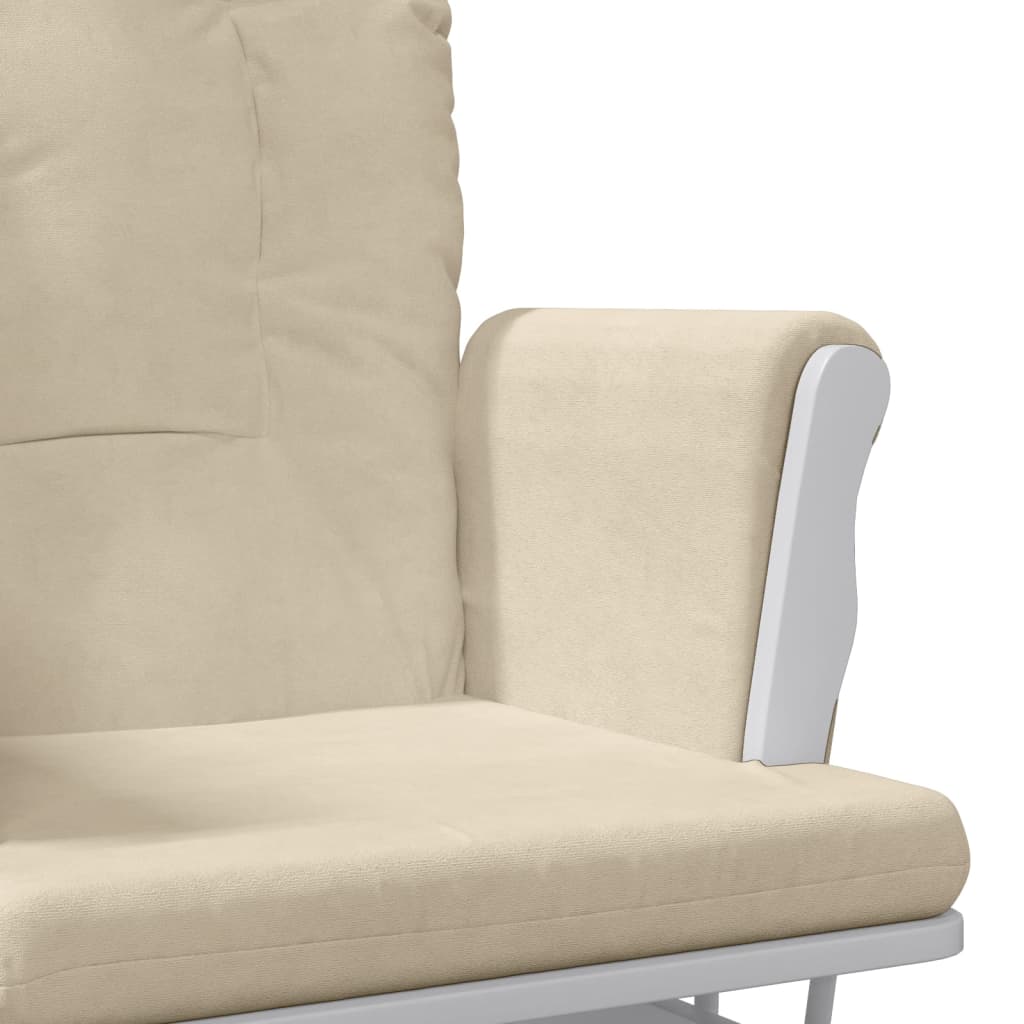 Poltrona Glider con Sgabello Bianco Crema in Tessuto