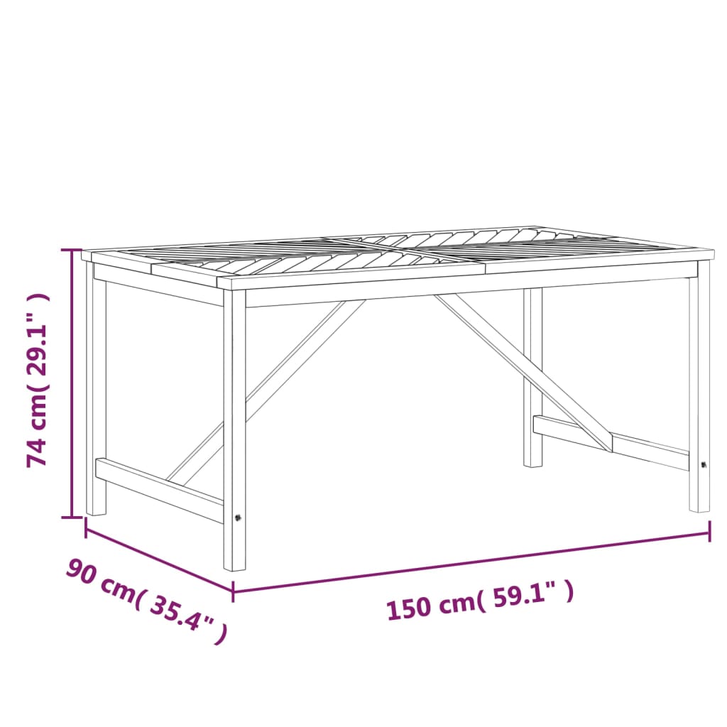 Tavolo da Pranzo da Giardino 150x90x74 cm Legno Massello Acacia - homemem39