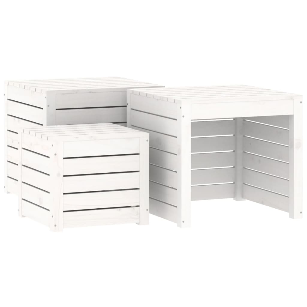 Set Cassette da Giardino 3 pz Bianco in Legno Massello di Pino - homemem39