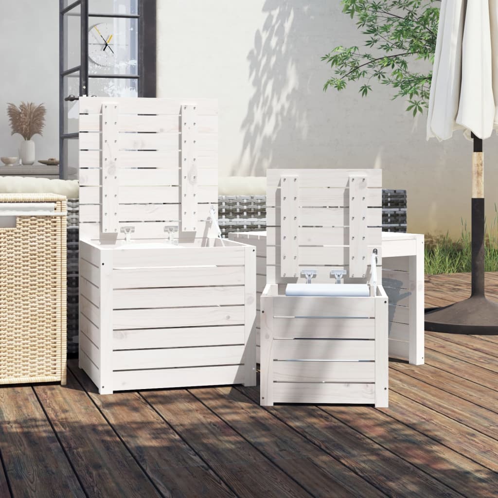 Set Cassette da Giardino 3 pz Bianco in Legno Massello di Pino