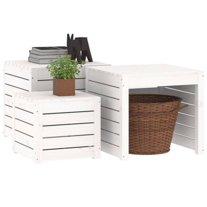 Set Cassette da Giardino 3 pz Bianco in Legno Massello di Pino
