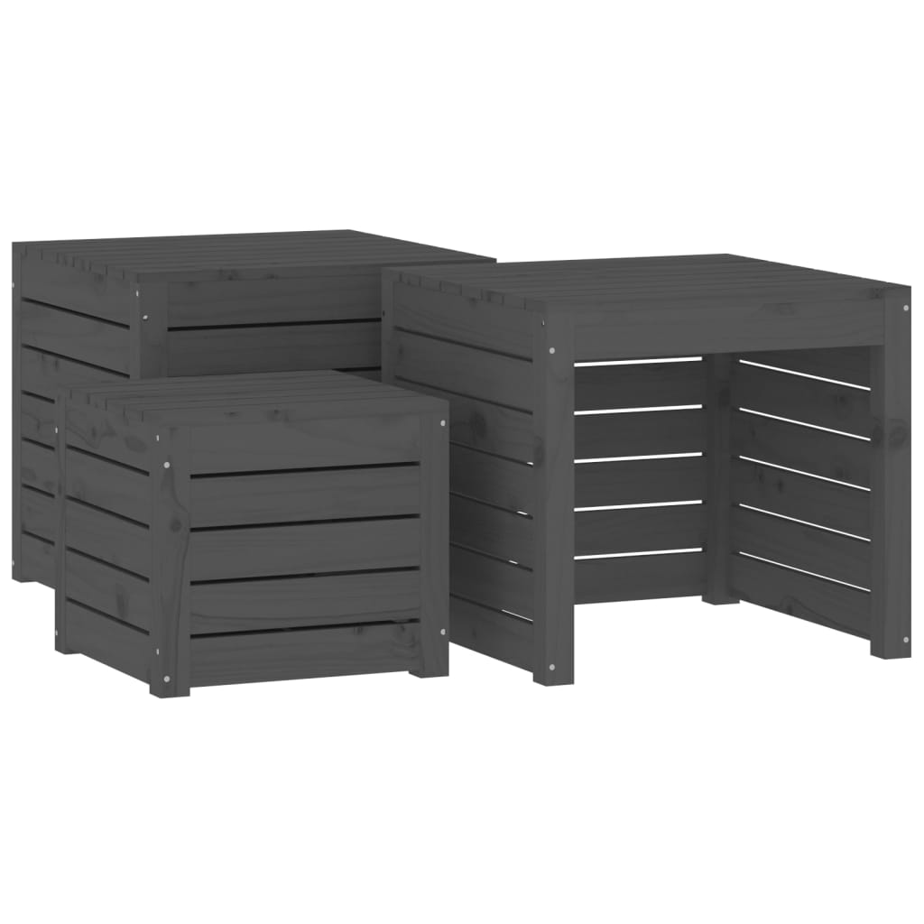 Set Cassette da Giardino 3 pz Grigio in Legno Massello di Pino - homemem39