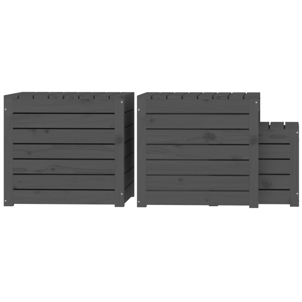 Set Cassette da Giardino 3 pz Grigio in Legno Massello di Pino