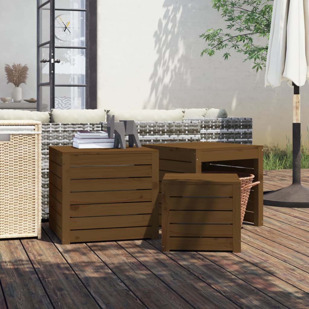 Set Cassette da Giardino 3 pz Ambra in Legno Massello di Pino