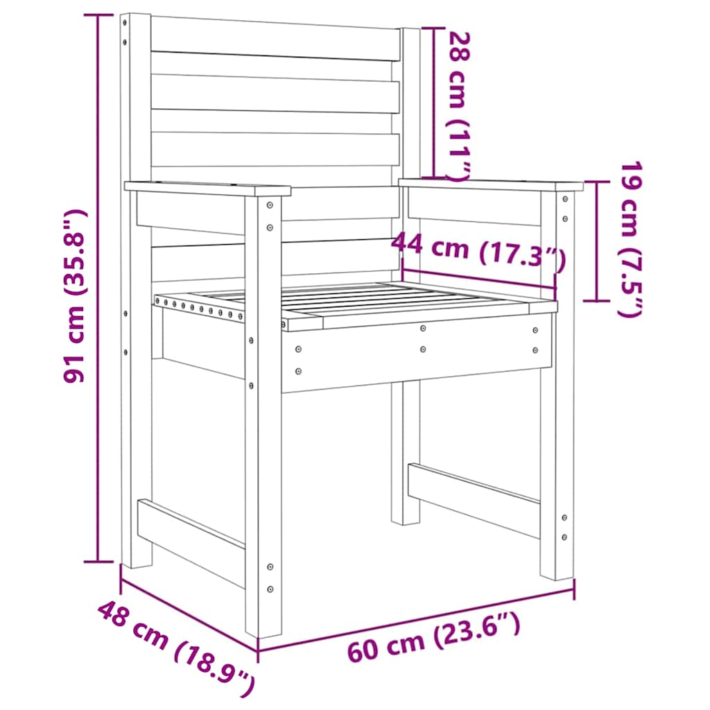 Sedie da Giardino 2pz 60x48x91 cm Legno Massello di Pino - homemem39