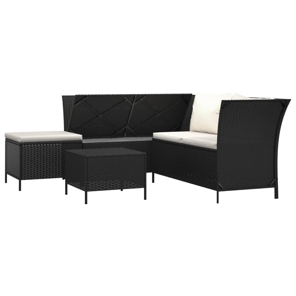 Set Divani da Giardino 4 pz con Cuscini Nero in Polyrattan - homemem39