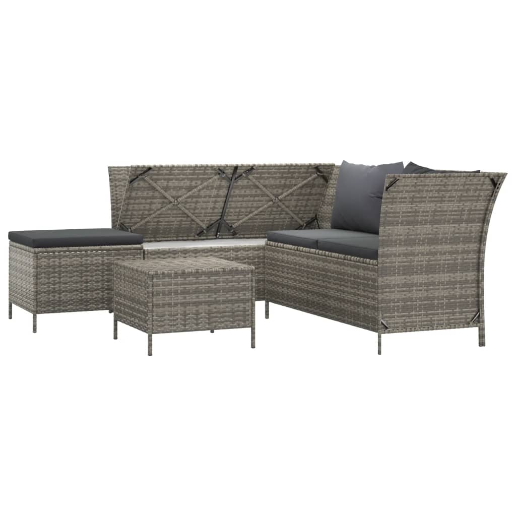 Set Divani da Giardino 4 pz con Cuscini in Polyrattan Grigio - homemem39