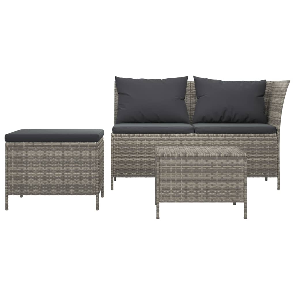 Set Divani da Giardino 3 pz con Cuscini in Polyrattan Grigio - homemem39