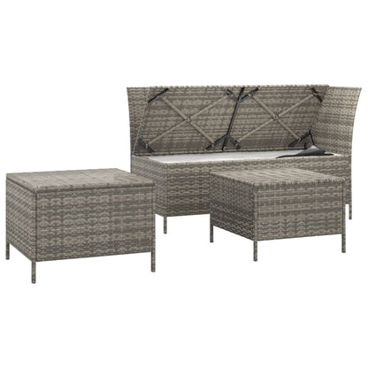 Set Divani da Giardino 3 pz con Cuscini in Polyrattan Grigio
