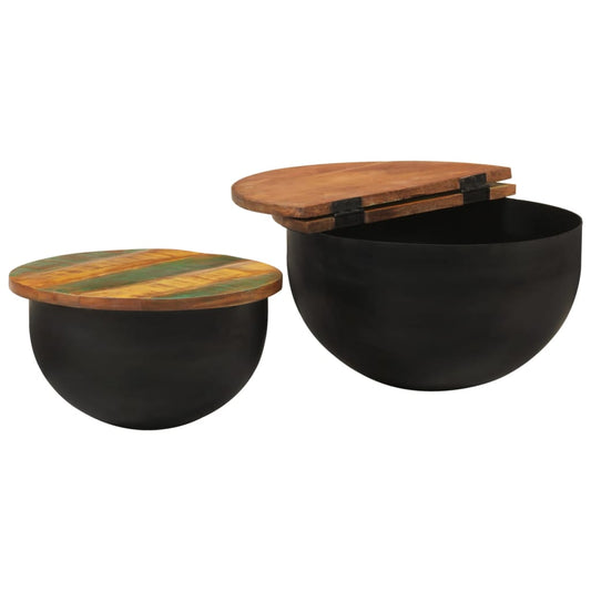 Set Tavolini da Salotto 2 pz Nero in Legno Massello di Recupero | homemem39