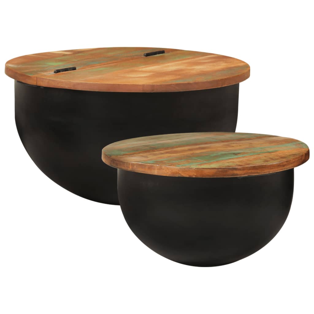 Set Tavolini da Salotto 2 pz Nero in Legno Massello di Recupero