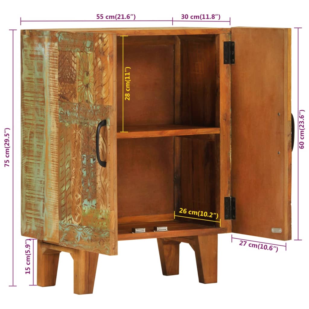 Credenza Intagliata a Mano 55x30x75 cm Legno Massello Recupero