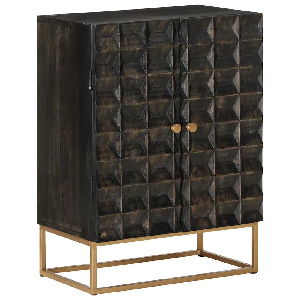 Credenza Nera 55x34x75 cm in Legno Massello di Mango e Ferro