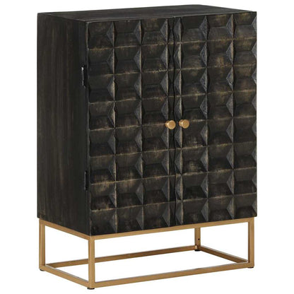 Credenza Nera 55x34x75 cm in Legno Massello di Mango e Ferro