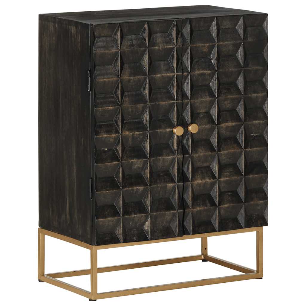 Credenza Nera 55x34x75 cm in Legno Massello di Mango e Ferro