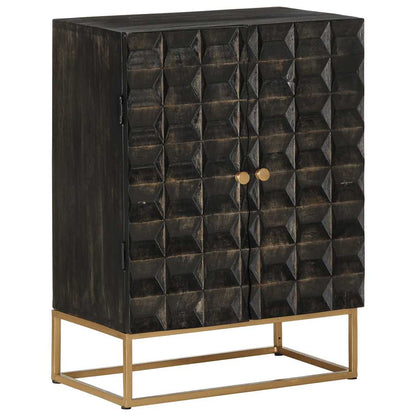 Credenza Nera 55x34x75 cm in Legno Massello di Mango e Ferro