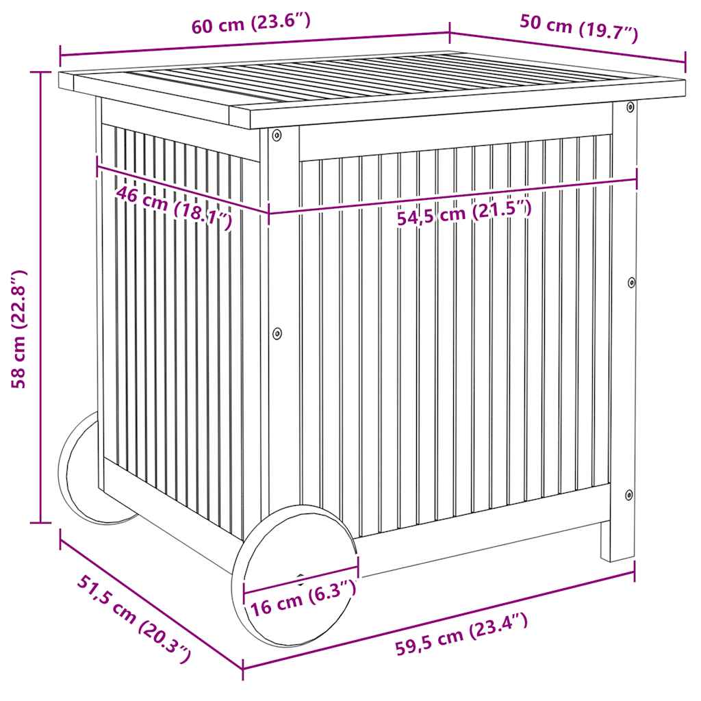 Contenitore Giardino con Ruote 60x50x58cm Legno Massello Acacia - homemem39