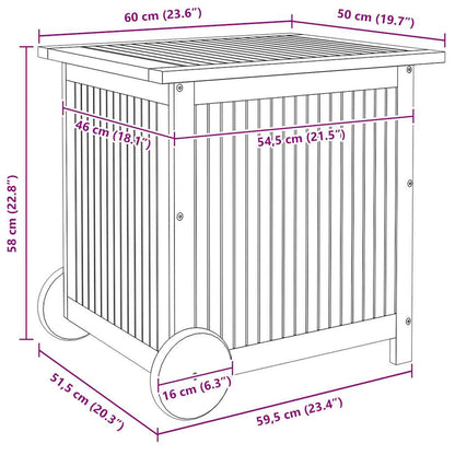 Contenitore Giardino con Ruote 60x50x58cm Legno Massello Acacia - homemem39