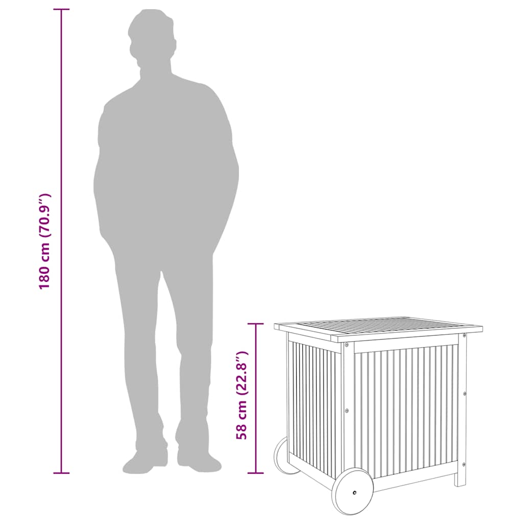 Contenitore Giardino con Ruote 60x50x58cm Legno Massello Acacia - homemem39
