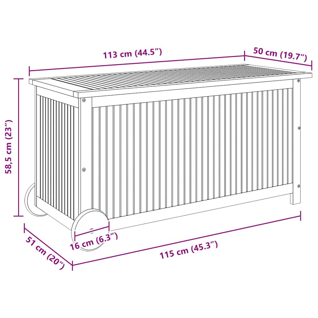 Contenitore Giardino con Ruote 113x50x58 Legno Massello Acacia - homemem39