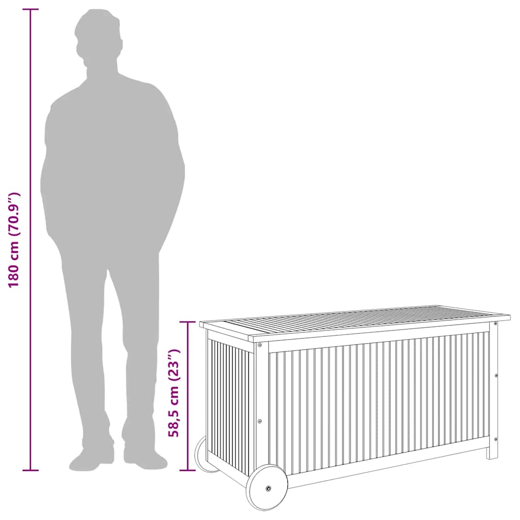 Contenitore Giardino con Ruote 113x50x58 Legno Massello Acacia - homemem39