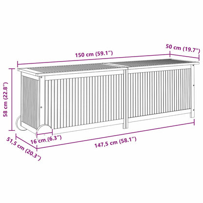 Contenitore da Giardino con Ruote 150x50x58cm Massello Acacia