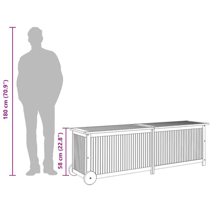 Contenitore da Giardino con Ruote 150x50x58cm Massello Acacia