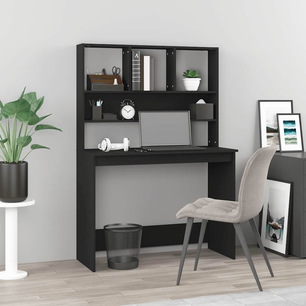 Scrivania con Mensole Nera 102x45x148 cm in Legno Multistrato