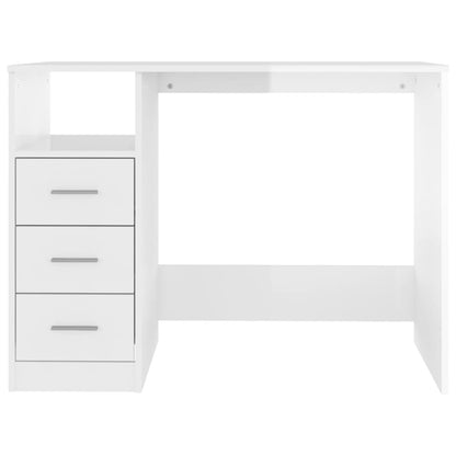 Scrivania Cassetti Bianco Lucido 102x50x76 cm Legno Multistrato