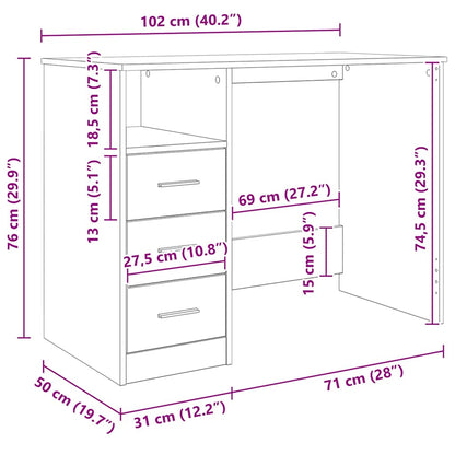 Scrivania Cassetti Rovere Sonoma 102x50x76 cm Legno Multistrato | homemem39