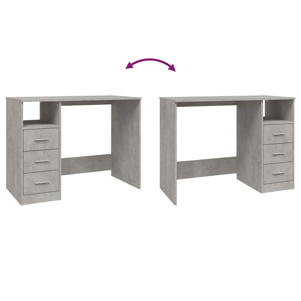 Scrivania Cassetti Grigio Cemento 102x50x76cm Legno Multistrato