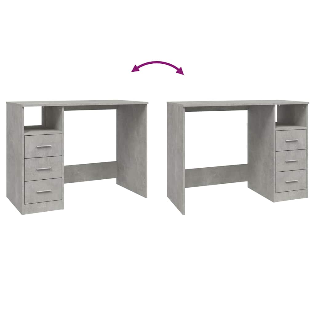 Scrivania Cassetti Grigio Cemento 102x50x76cm Legno Ingegnerizzato