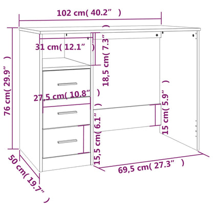 Scrivania Cassetti Grigio Cemento 102x50x76cm Legno Multistrato