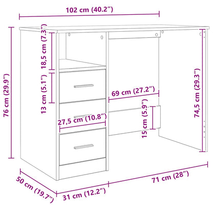 Scrivania Cassetti Grigio Cemento 102x50x76cm Legno Multistrato
