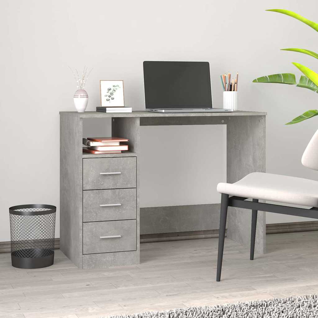 Scrivania Cassetti Grigio Cemento 102x50x76cm Legno Ingegnerizzato