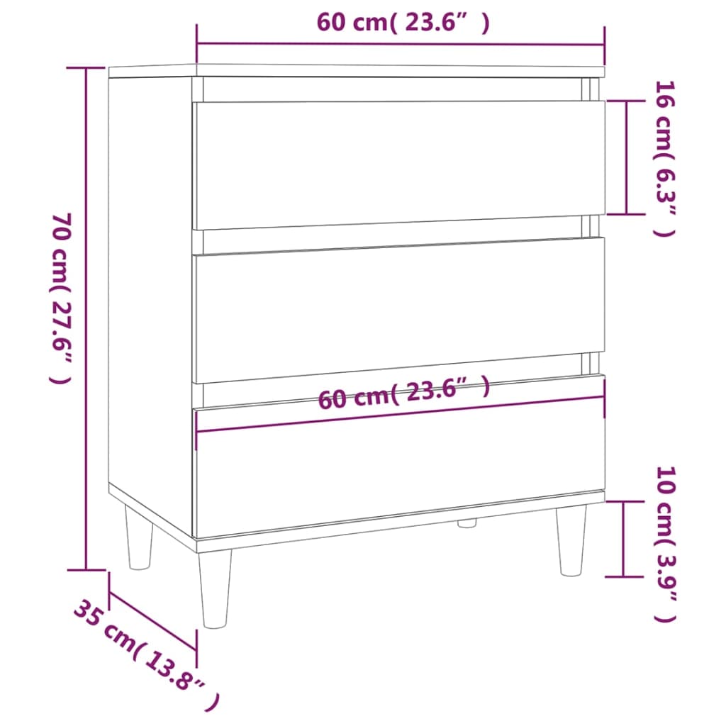 Credenza Bianco Lucido 60x35x70 cm in Legno Multistrato