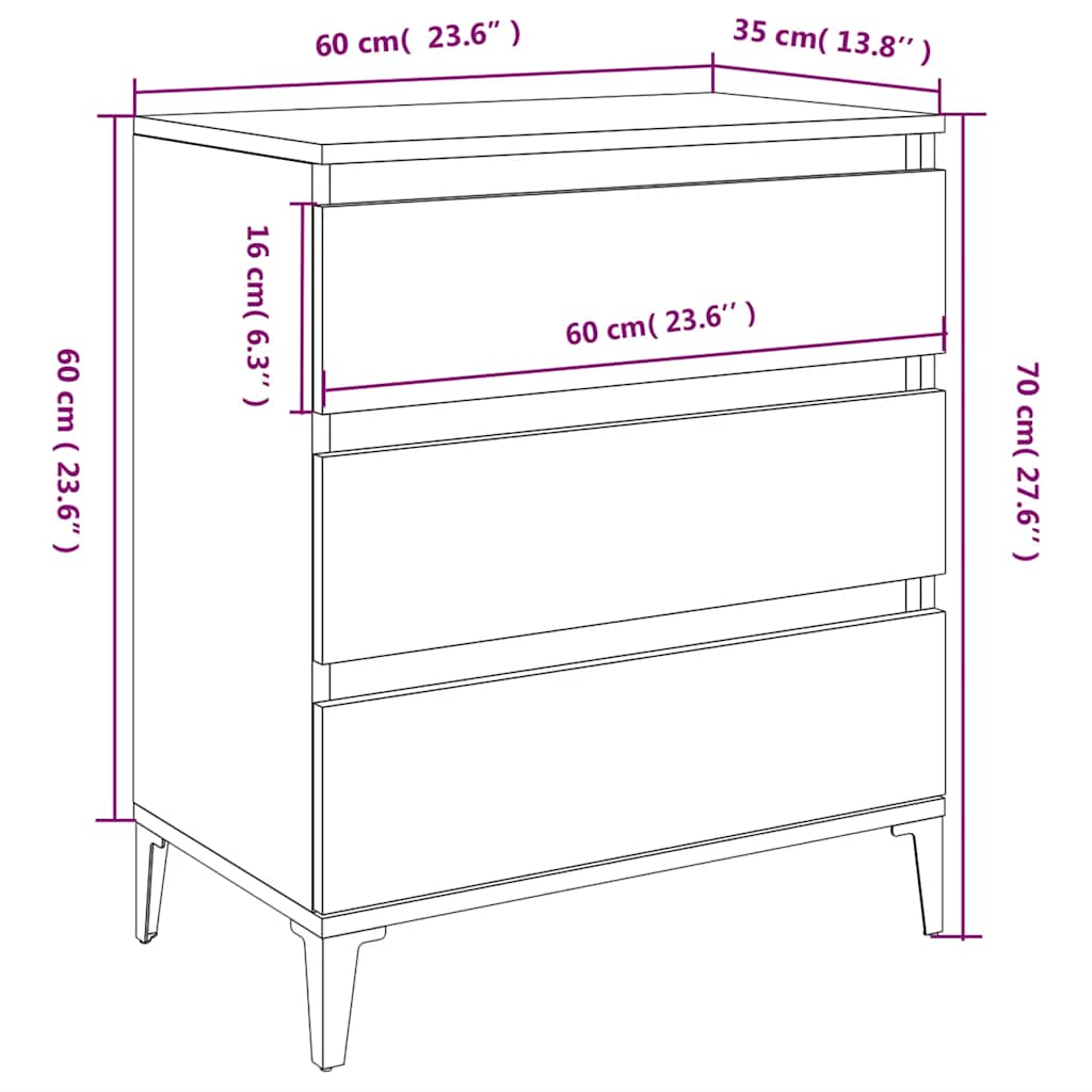 Credenza Nero 60x35x70 cm in Legno Multistrato