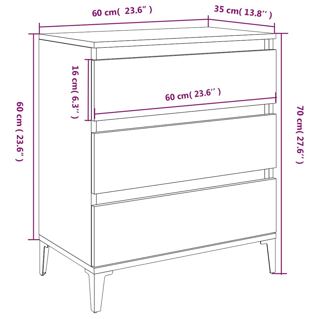 Credenza Rovere Marrone 60x35x70 cm in Legno Multistrato