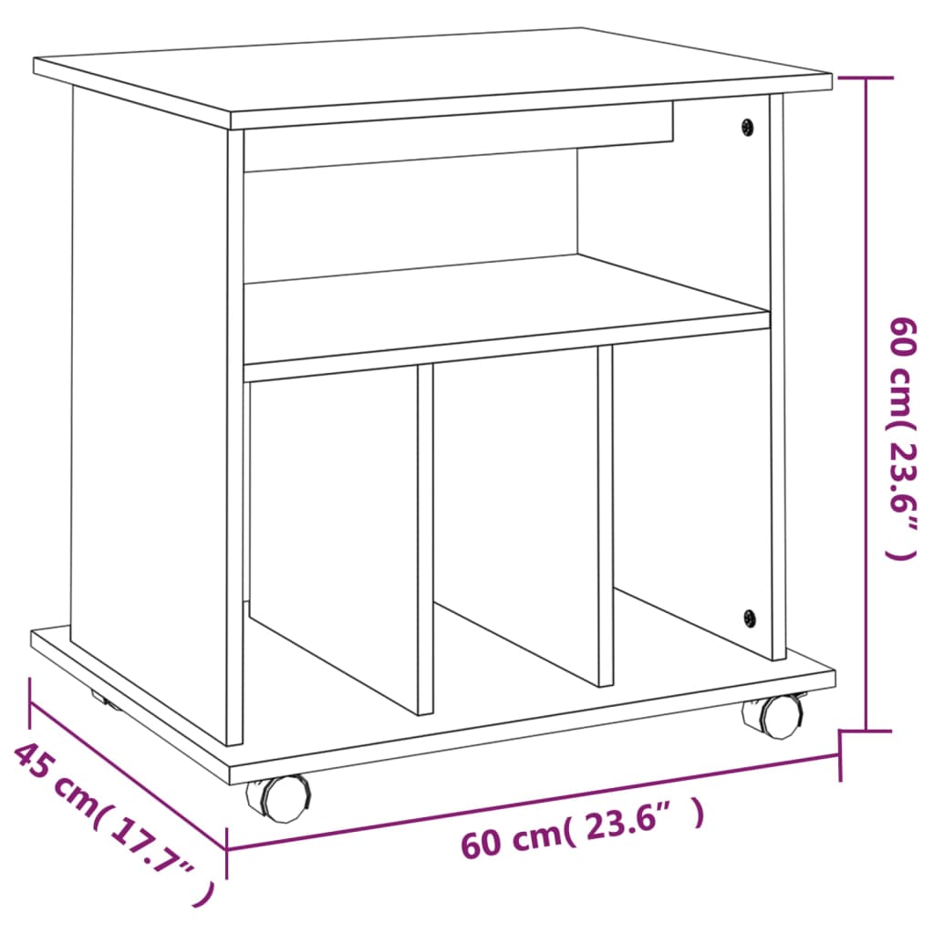 Armadietto con Ruote Rovere Fumo 60x45x60 cm Legno Multistrato | homemem39