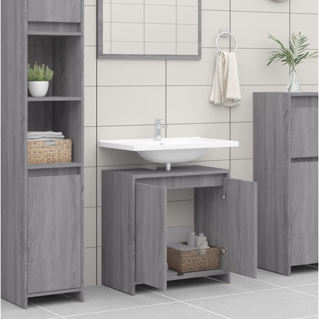 Armadietto Bagno Grigio Sonoma 60x33x61 cm in Legno Multistrato