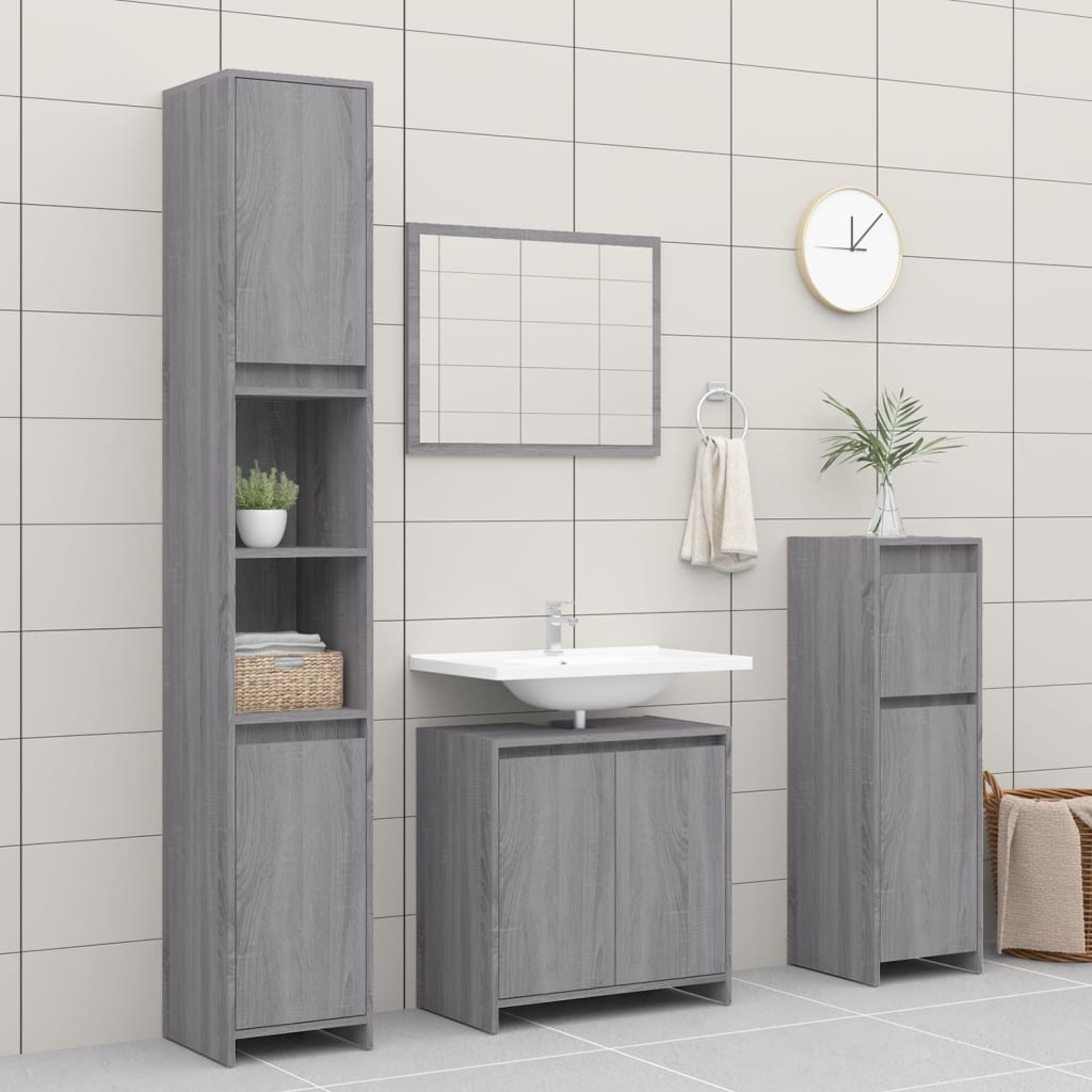 Armadietto Bagno Grigio Sonoma 60x33x61 cm in Legno Multistrato